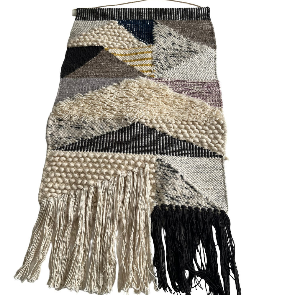 Boho Geometric Braided Fringed Tapestry Wall Macrame Hanging 18" x 26"